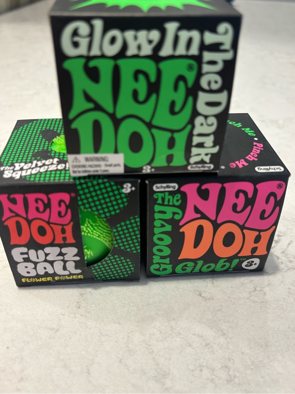 Needoh Trio Glow in the Dark/ Flower Power / Groovy Glob Green